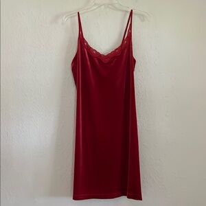 Gilligan & O'Malley Red Slip Dress Women's Size M Crushed Velvet Lace Intimate